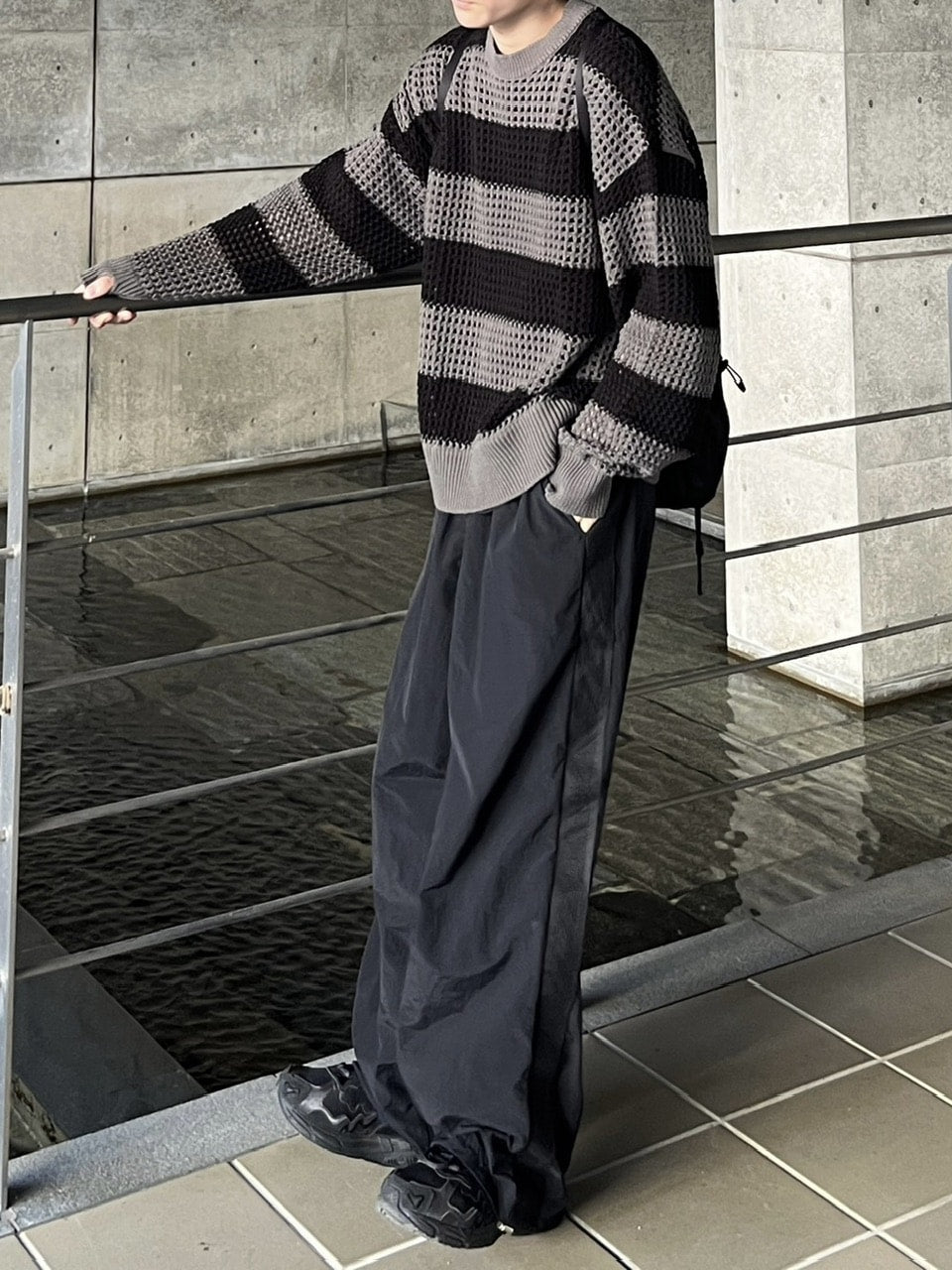 受注制【youll】mesh line wide pants (2color)