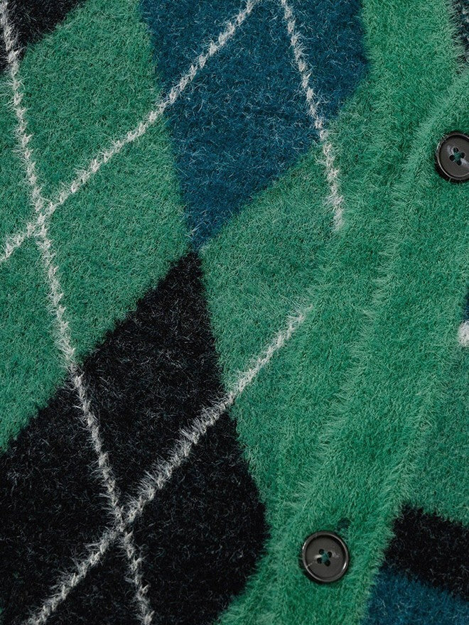 【AJOBYAJO】Argyle Stripe Mixed Cardigan / 【アジョバイアジョ】アーガイルストライプボーダーミックス長袖カーディガン