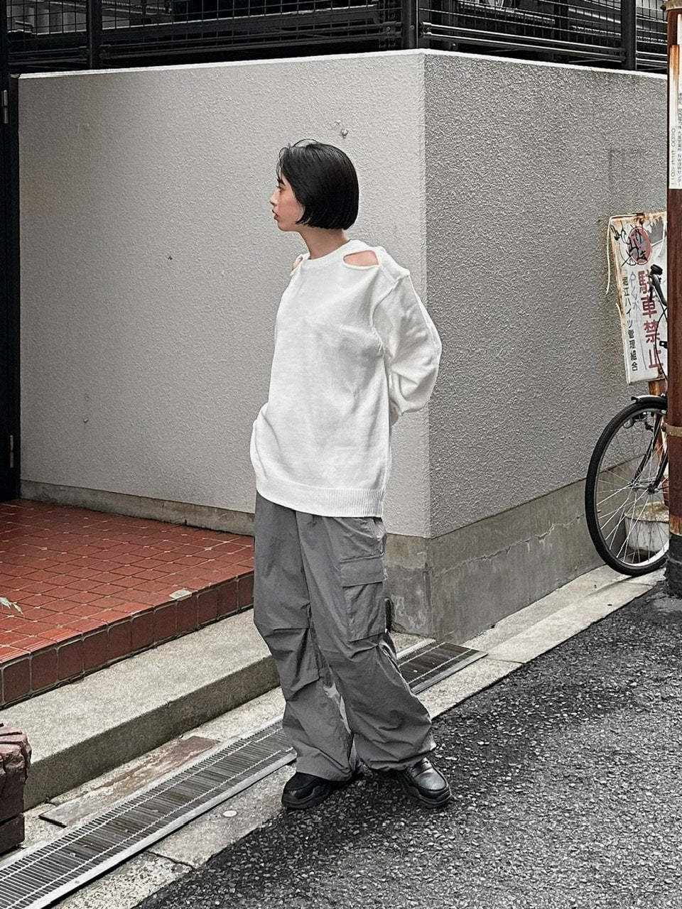 受注制【Chikashitsu +】shoulder slit knit (4color)