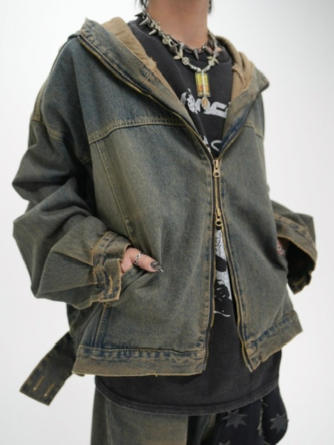 受注制【Never mind the XU】setup denim jacket (2color) / 【ネバーマインドザエックスユー】セットアップフードジップアップパーカーデニム長袖ジャケット
