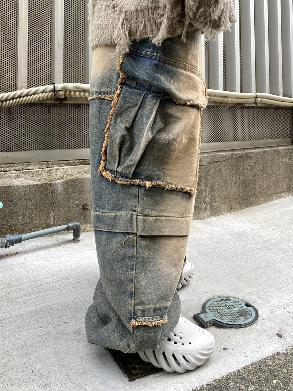 受注制【Never mind the XU】grunge denim cargo pants (2color) / 【ネバーマインドザエックスユー】グランジカーゴデニムパンツ