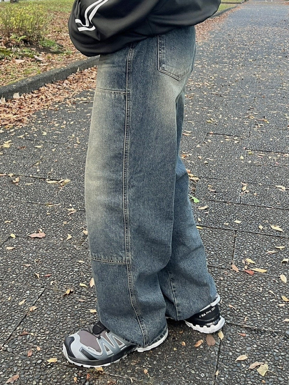 受注制【youll】double knee wash deinm wide pants