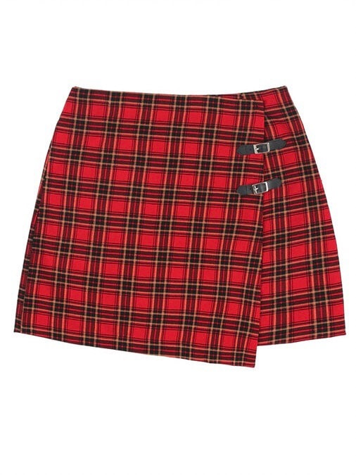 【FANCY CLUB】CHECK BUCKLE WRAP SKIRT / 【ファンシークラブ】チェックバックルラップミニスカート