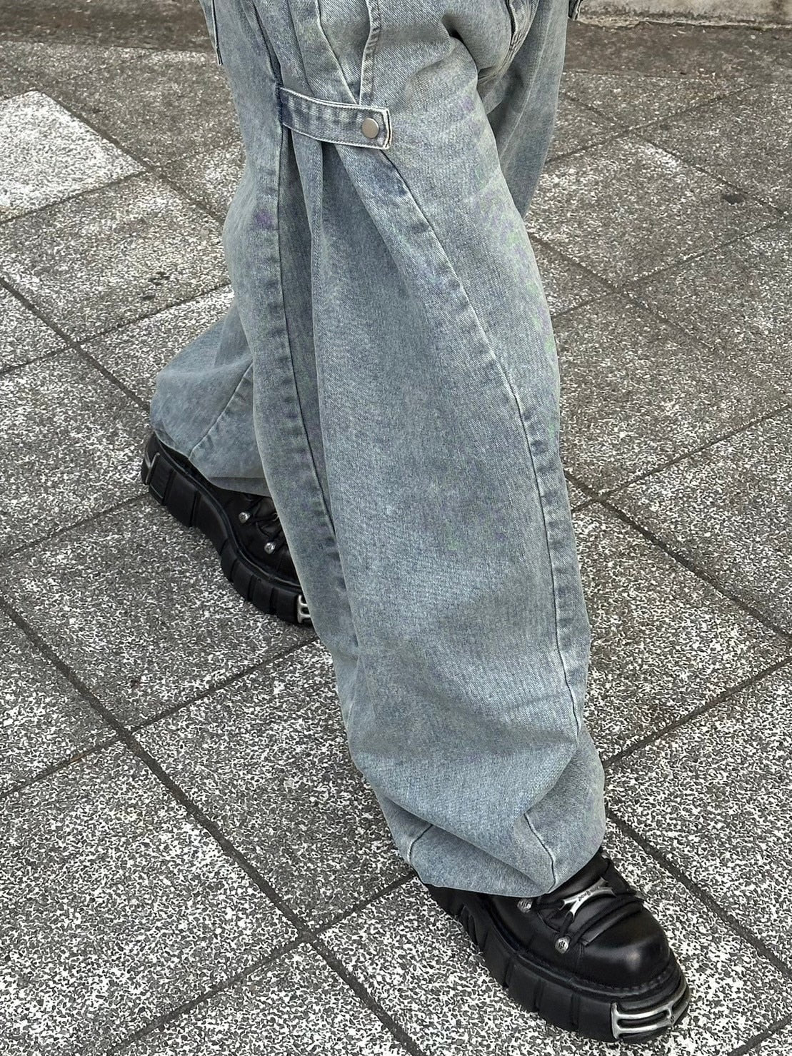 受注制【Chikashitsu +】side snap balloon denim pants (2color)