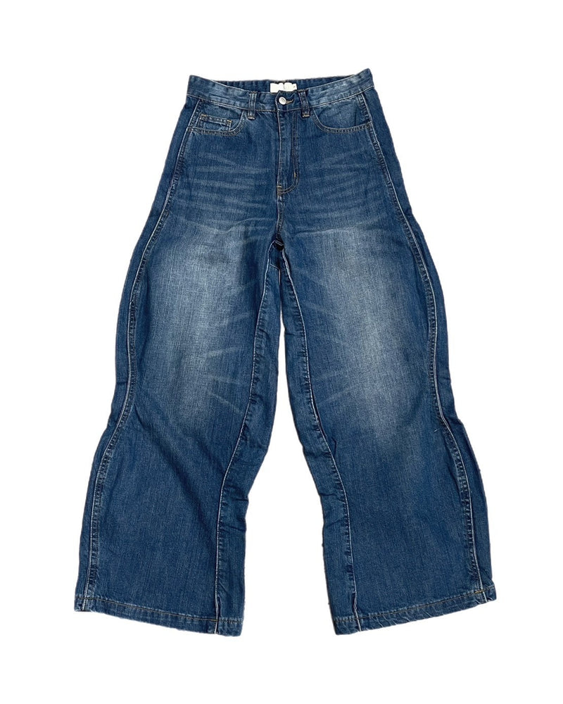 【Chikashitsu +】side wave design denim pants