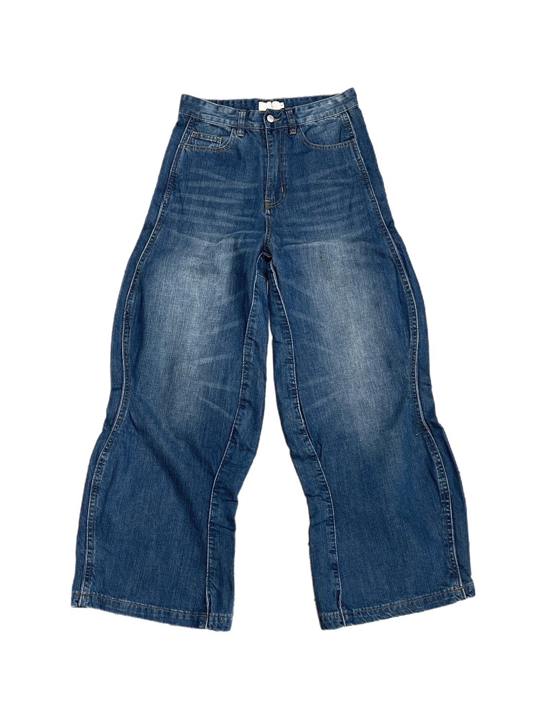 【Chikashitsu +】side wave design denim pants