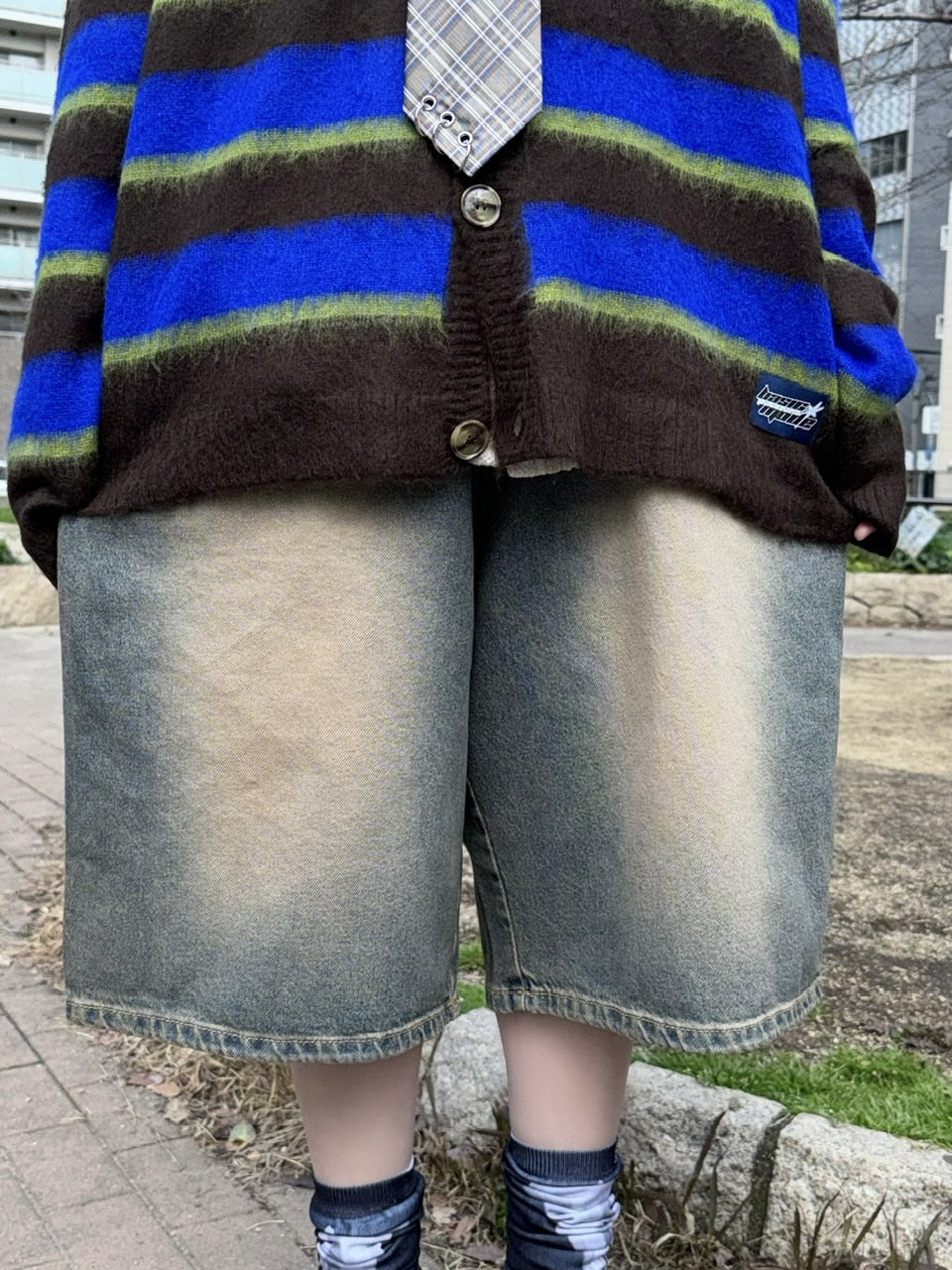 受注制【Never mind the XU】vintage wash denim half pants