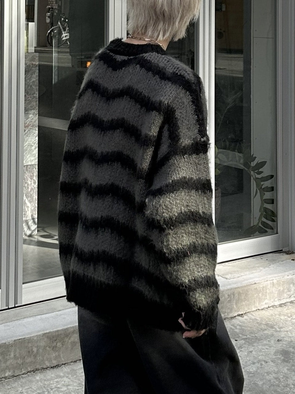 大阪店WEB限定受注制【Chikashitsu +】oversized wave border knit