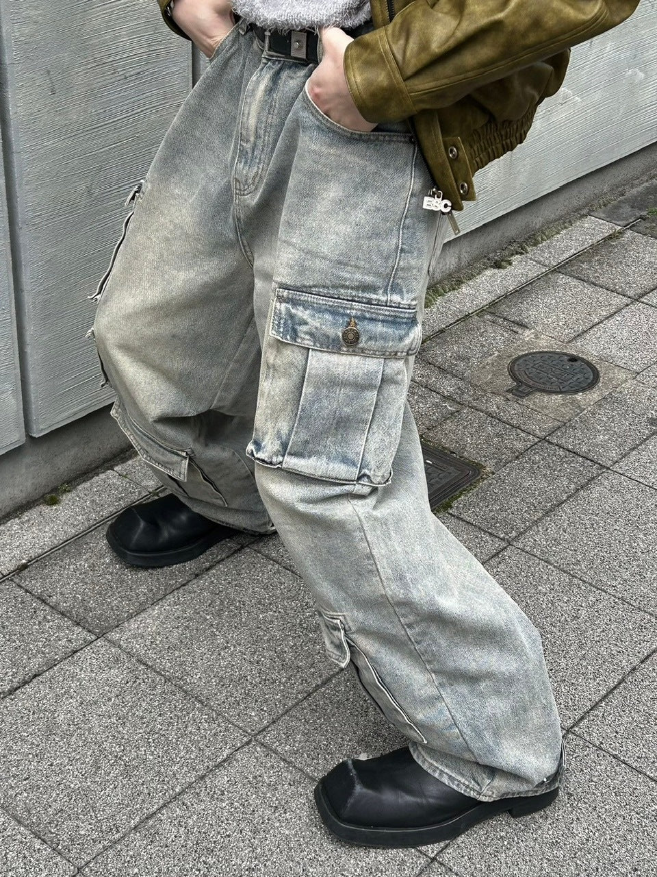 受注制【Chikashitsu +】vintage wash cargo denim pants (2color)