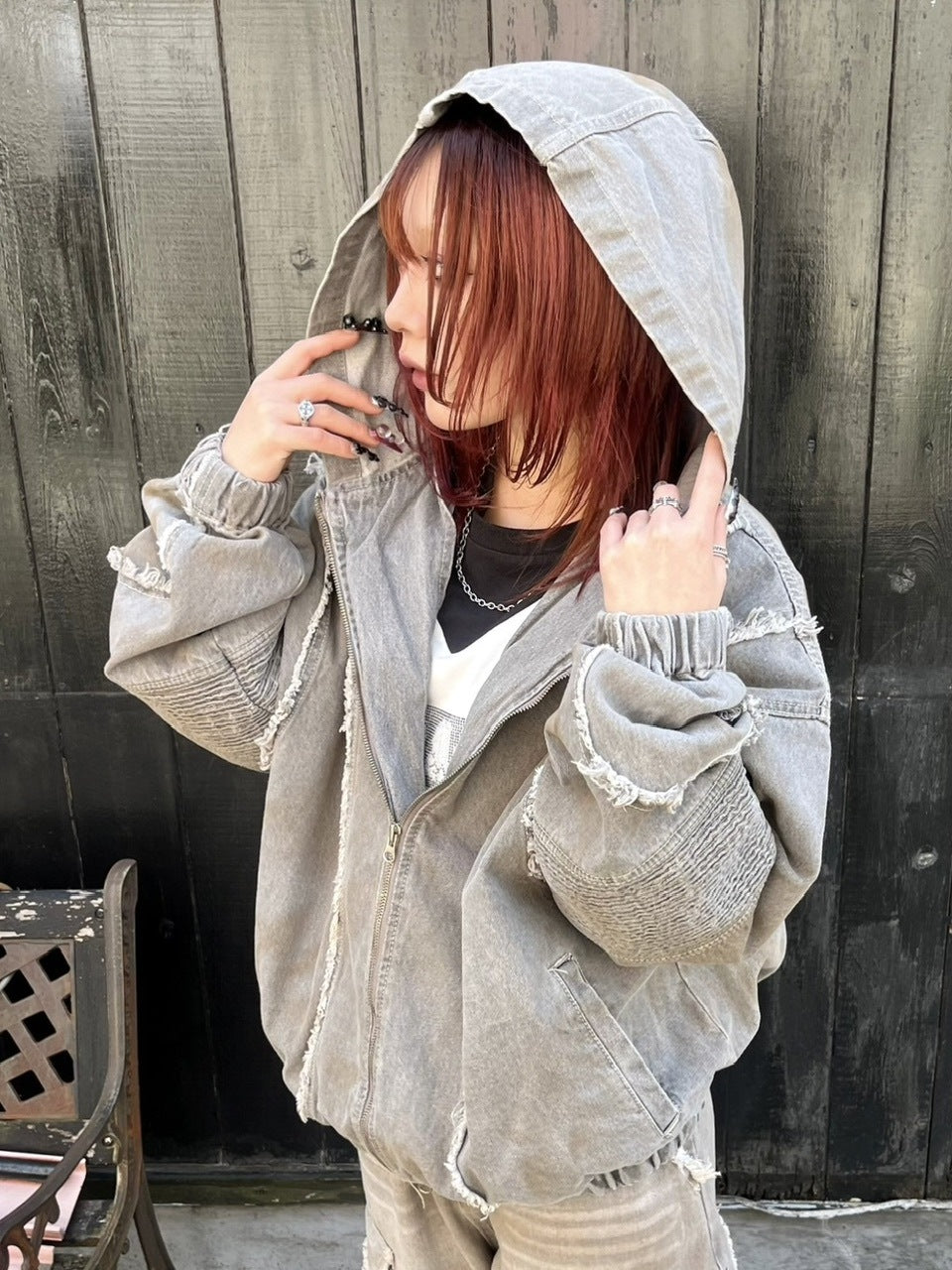 受注制【Never mind the XU】set up grunge denim jacket