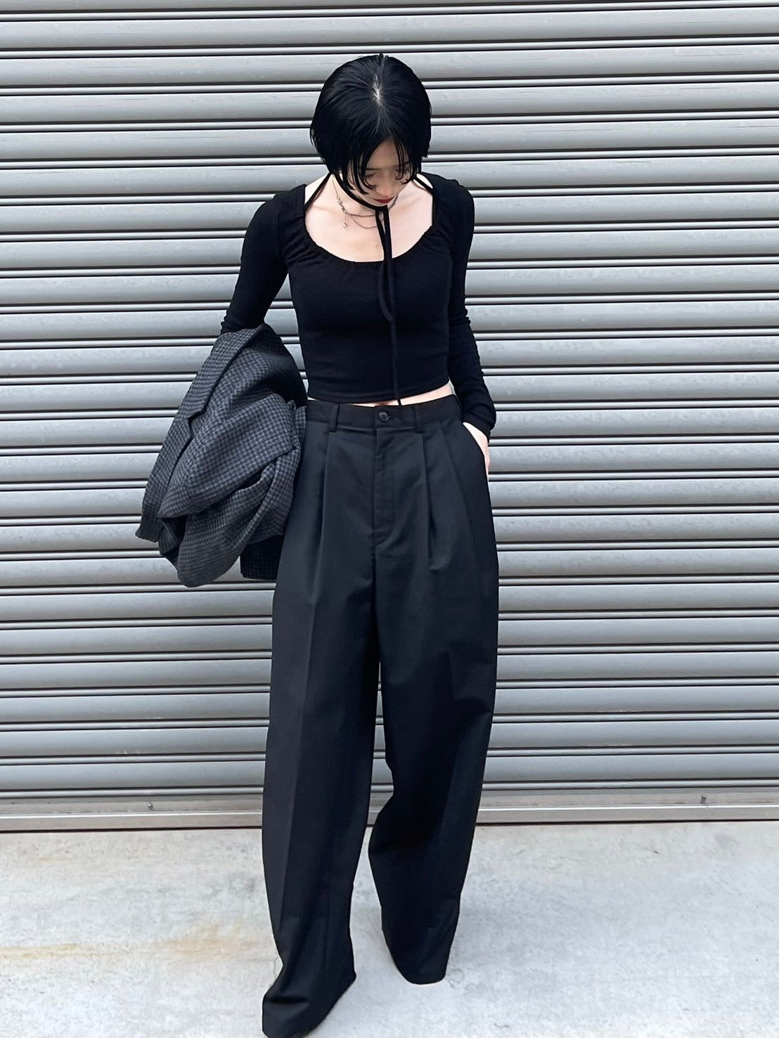 【Chikashitsu + LADIES】shirring cropped tops (3color)