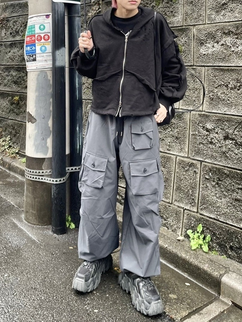 受注制【nmtc +】reverse design damage zip up hoodie (3color)