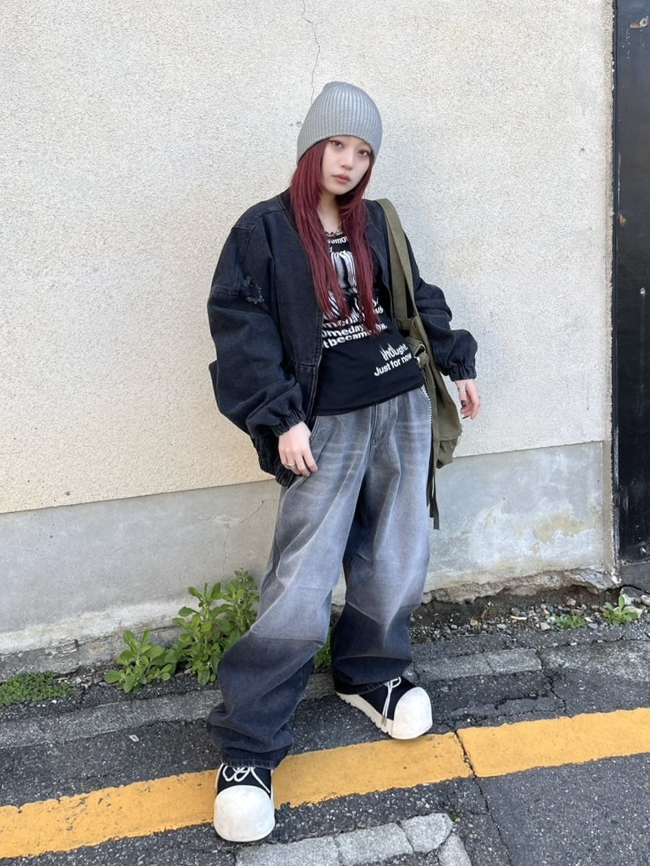 受注制【Never mind the XU】gradation denim easy pants (2color)