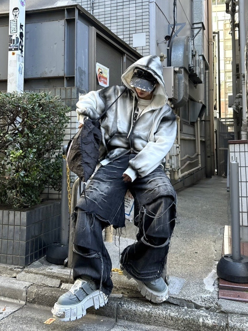 受注制【Never mind the XU】dirty zip up hoodie (2color) / 【ネバーマインド ザ エックスユー】ダーティージップパーカー