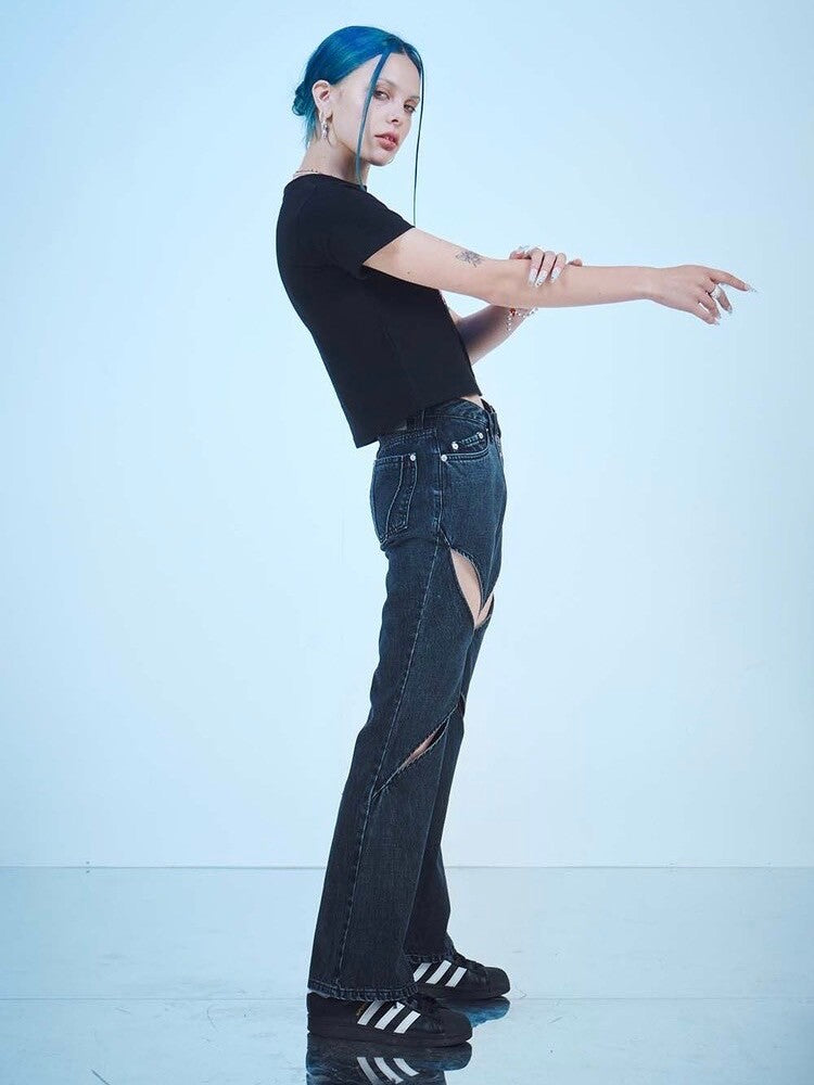 【DILETTANTISME】CUTOUT ZIPPER DENIM