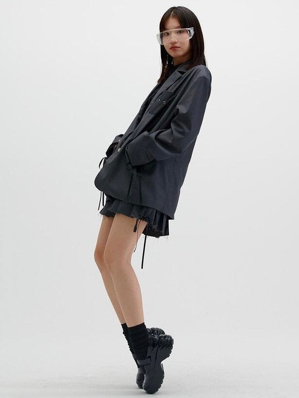 【runningHIGH】CUT OFF PLEATED MINI SKIRT
