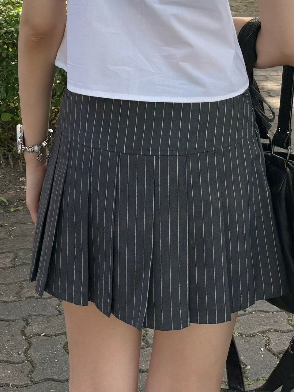 受注制【OaKS】stripe pleats skirt (2color)