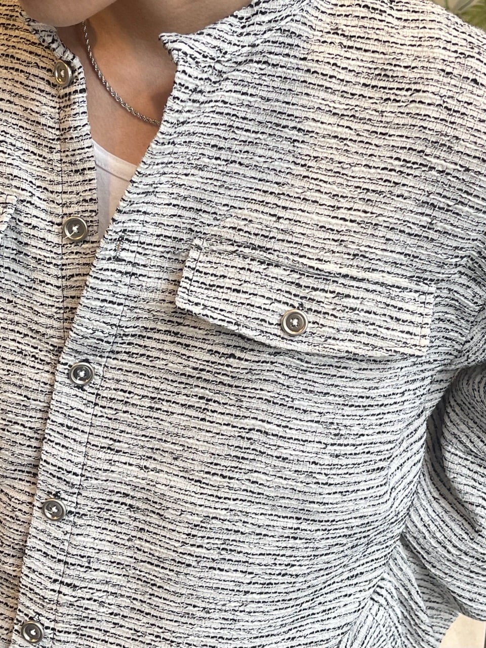 受注制【Chikashitsu +】no collar light tweed shirt (2color)