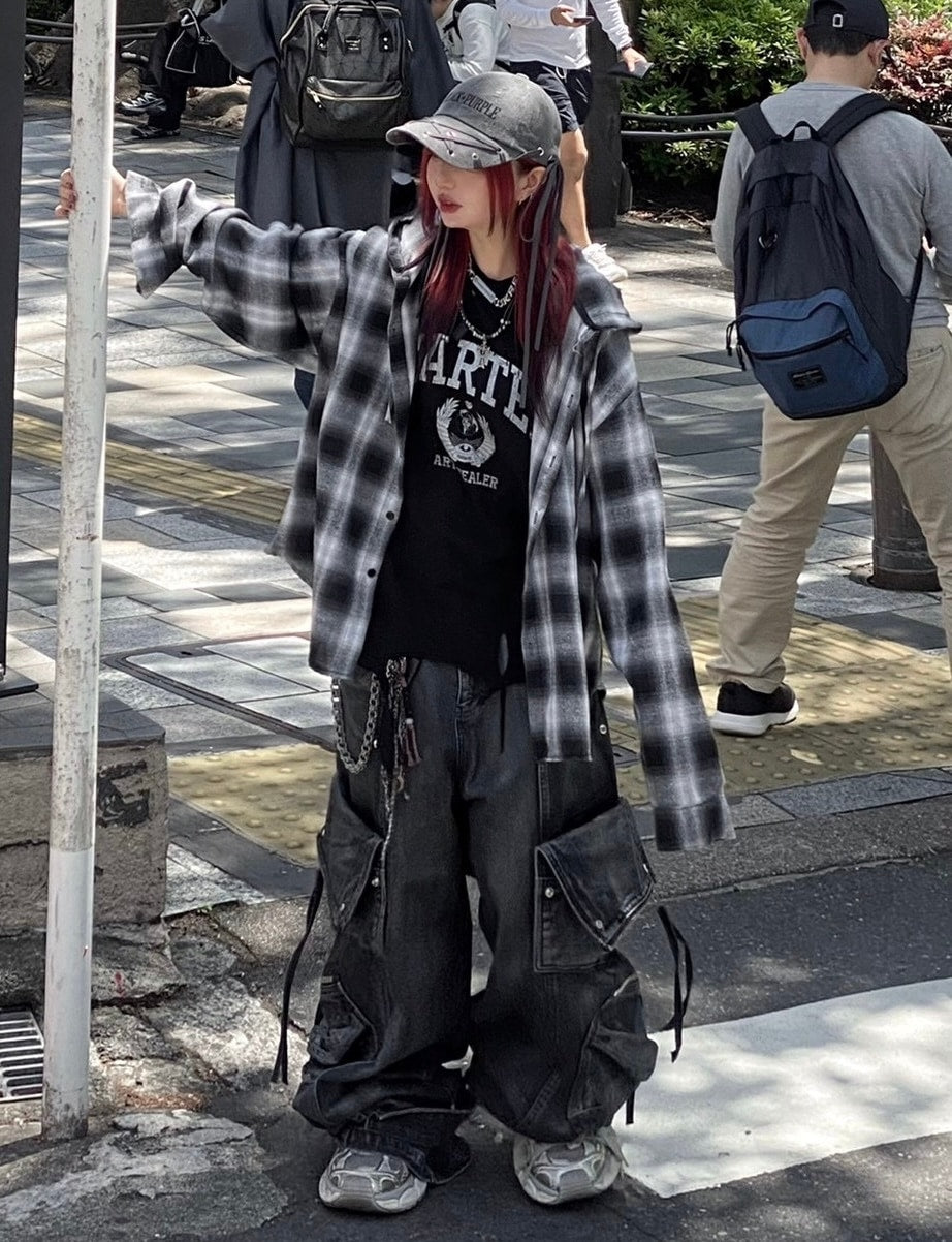 受注制【Never mind the XU】check hood shirt / 【ネバーマインドザエックスユー】チェックフード長袖シャツ