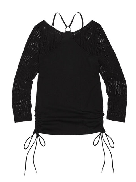 【NOT KNOWING】Net Sleeve Neck Strap O-Ring Top