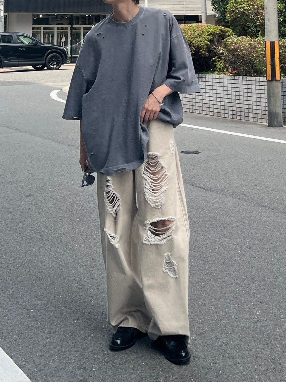 受注制【Chikashitsu +】damage cotton volume pants