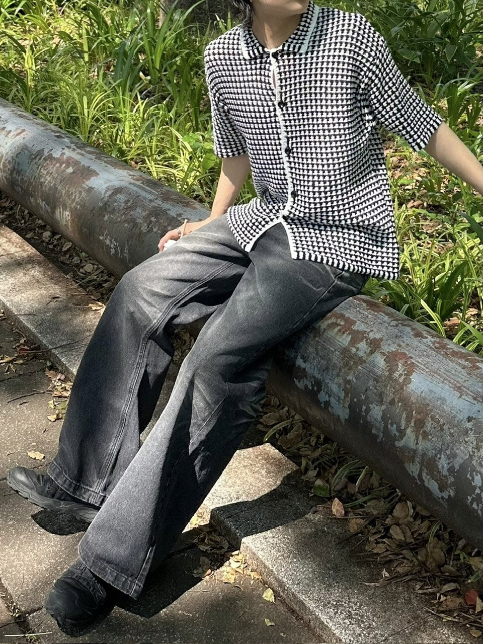 受注制【youll】check knit shirt