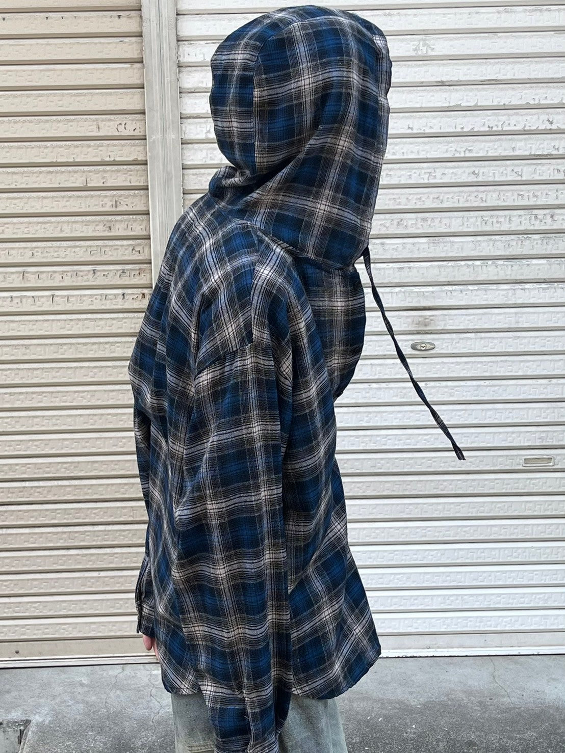 受注制【Chikashitsu +】glen check hooded shirt (2color) / 【チカシツプラス】グレンチェックフード長袖シャツ