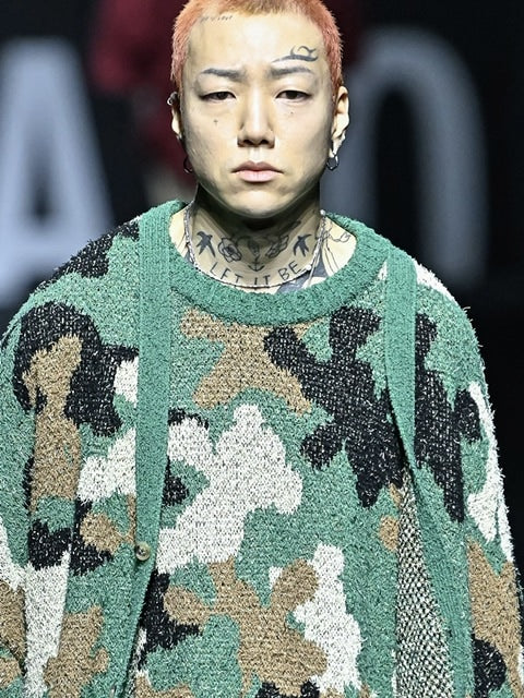【AJOBYAJO】Teddy Bear Camouflage Knit Sweater