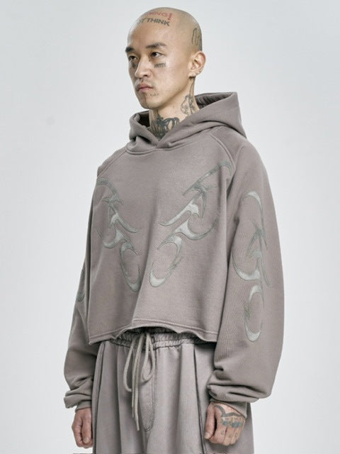 【AJOBYAJO】Tribal AJO Applique Cropped Hoodie