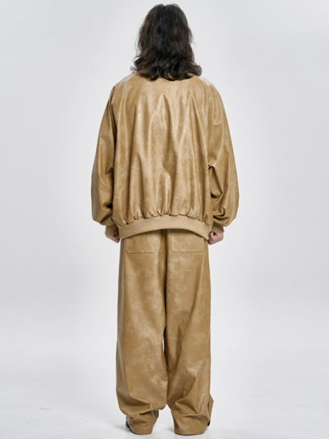 【AJOBYAJO】Vegan Leather One Tuck Track Pants