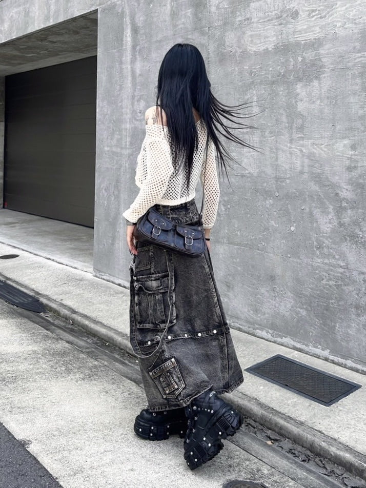 受注制【Never mind the XU】cropped damage knit (2color)