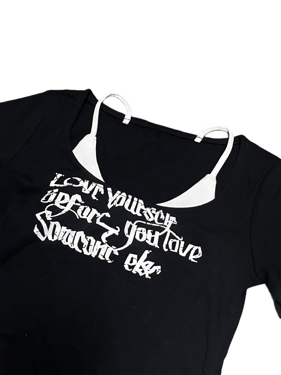 受注制【Never mind the XU】lettrering layered cropped tee (3color) / 【ネバーマインドザエックスユー】レタリングレイヤードクロップドロゴプリント半袖Tシャツ