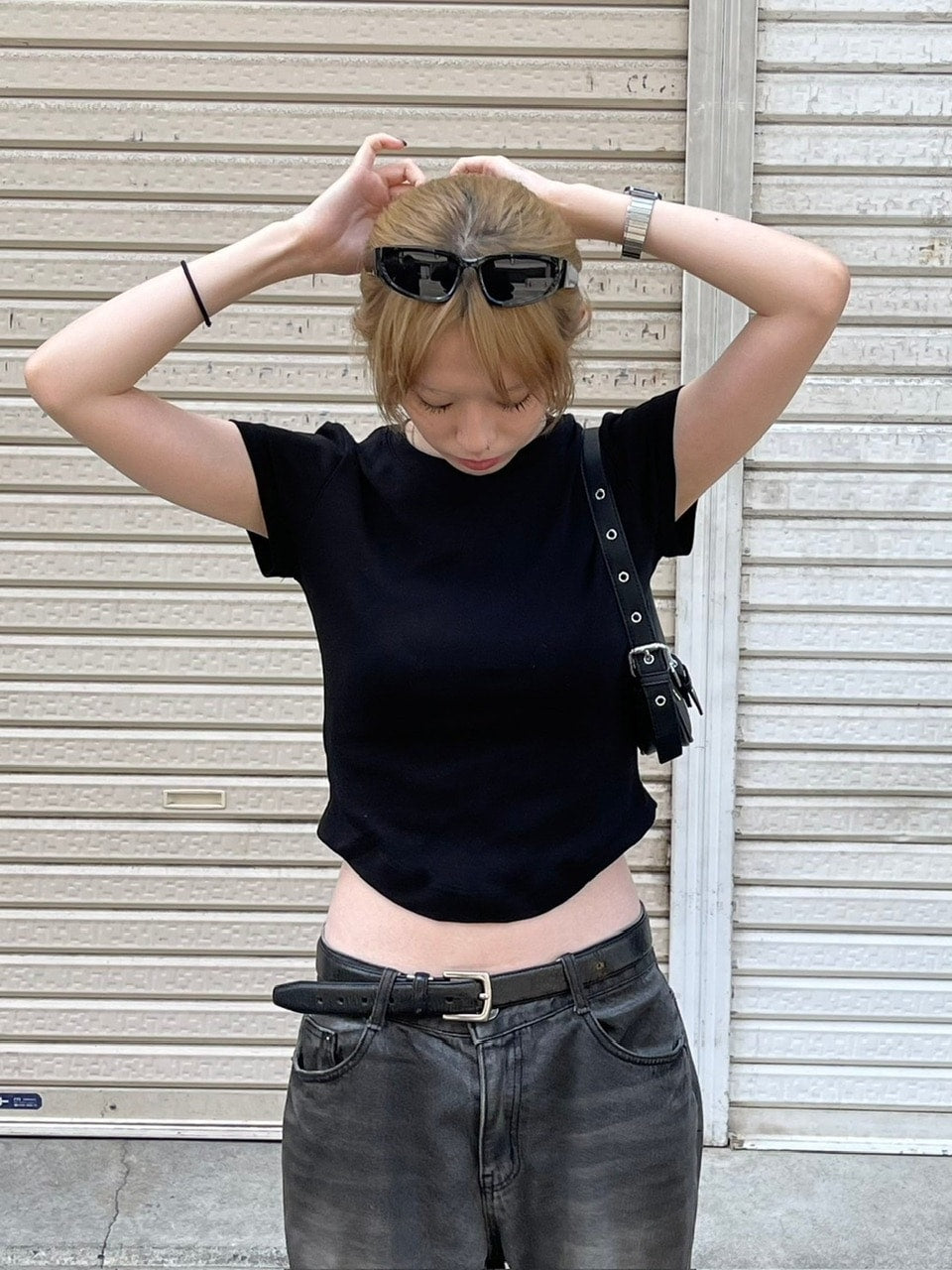 受注制【OaKS】basic cropped half sleeve t-shirt (2color)