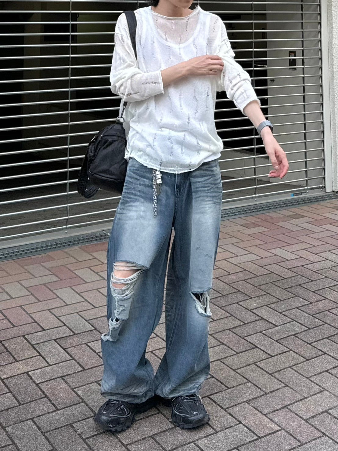 受注制【Chikashitsu +】shoulder button damage summer knit (3color)