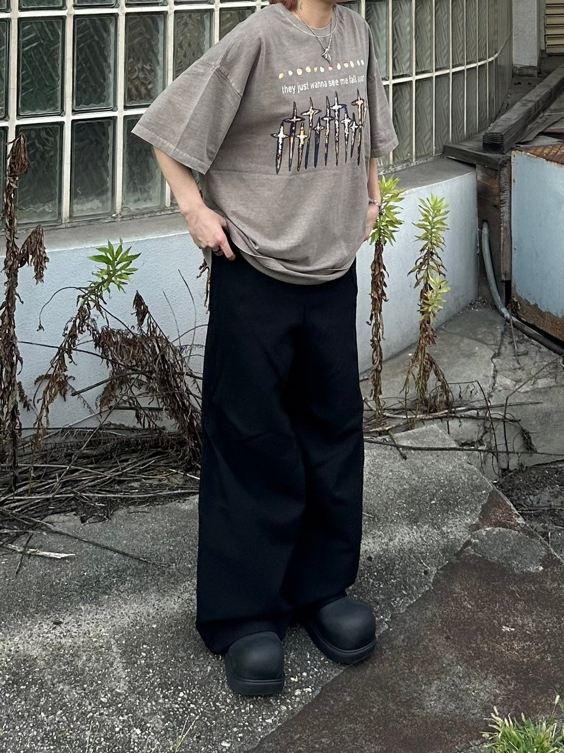 受注制【Chikashitsu +】pigment cross print t-shirt (2color)