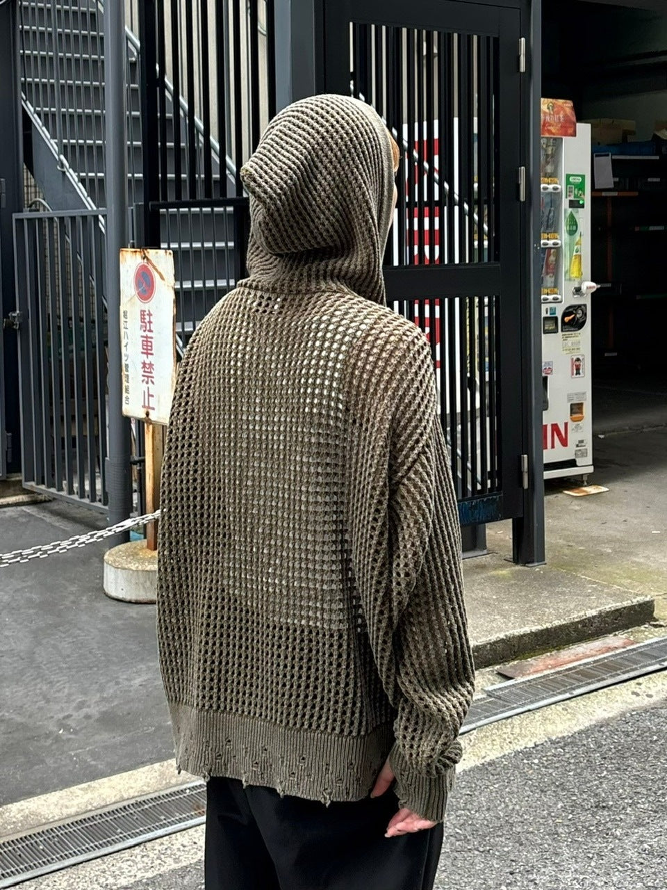 大阪店WEB限定受注制【Chikashitsu +】mesh zip damage hoodie (2color) / 【チカシツプラス】メッシュダメージジップアップ長袖パーカー