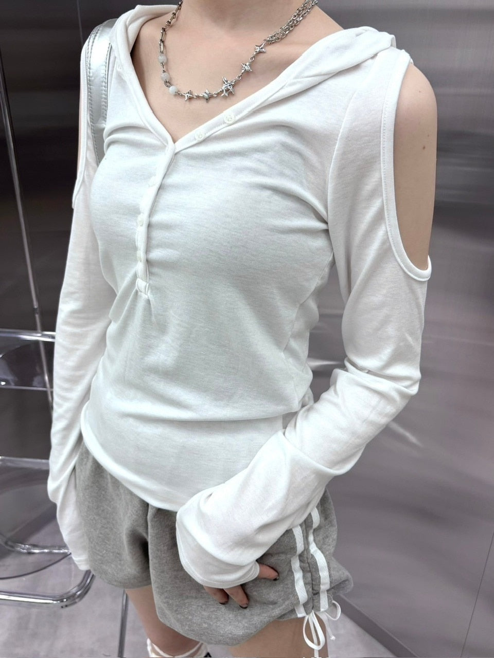 【nmtc +】shoulder slit hooded long sleeve tee (3color)