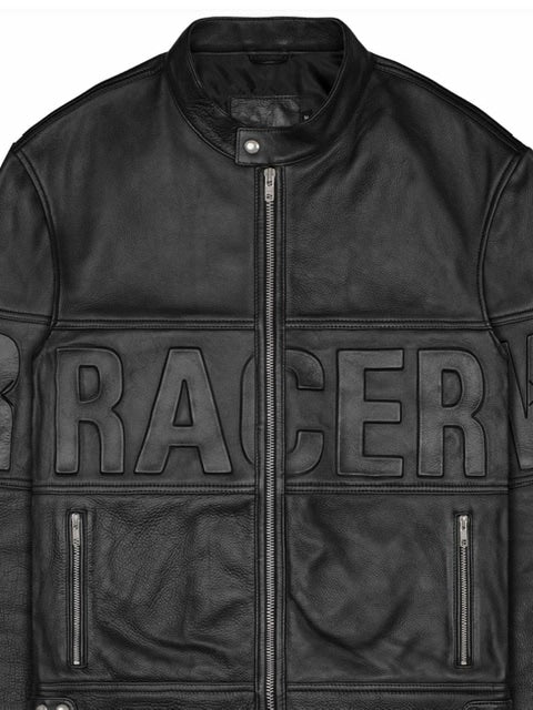 【RACER WORLDWIDE】Black Leather Embossed Jacket