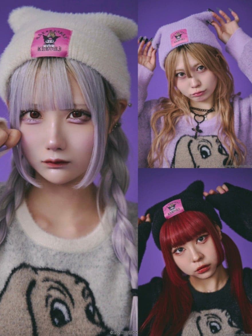 GALFY×KUROMI】ふわふわ猫耳ニットCAP / 【ガルフィー×クロミ】ファー