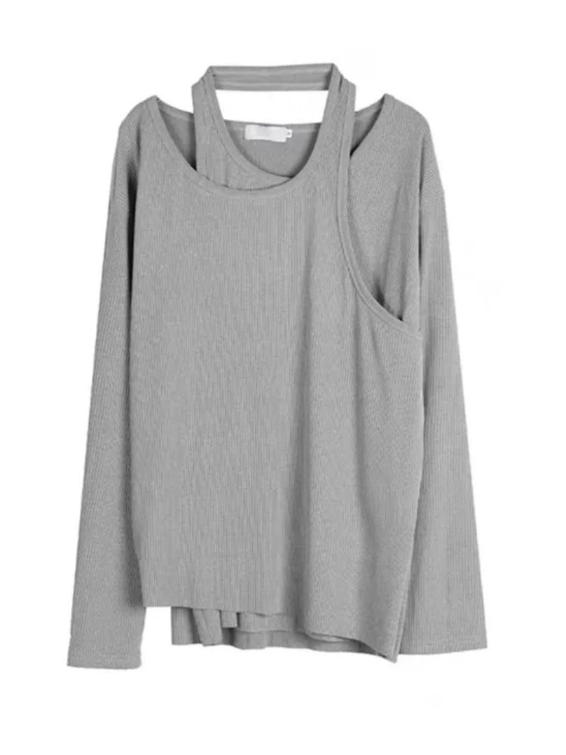 国際配送【LUV CODE】layered neck long sleeve top (2color)