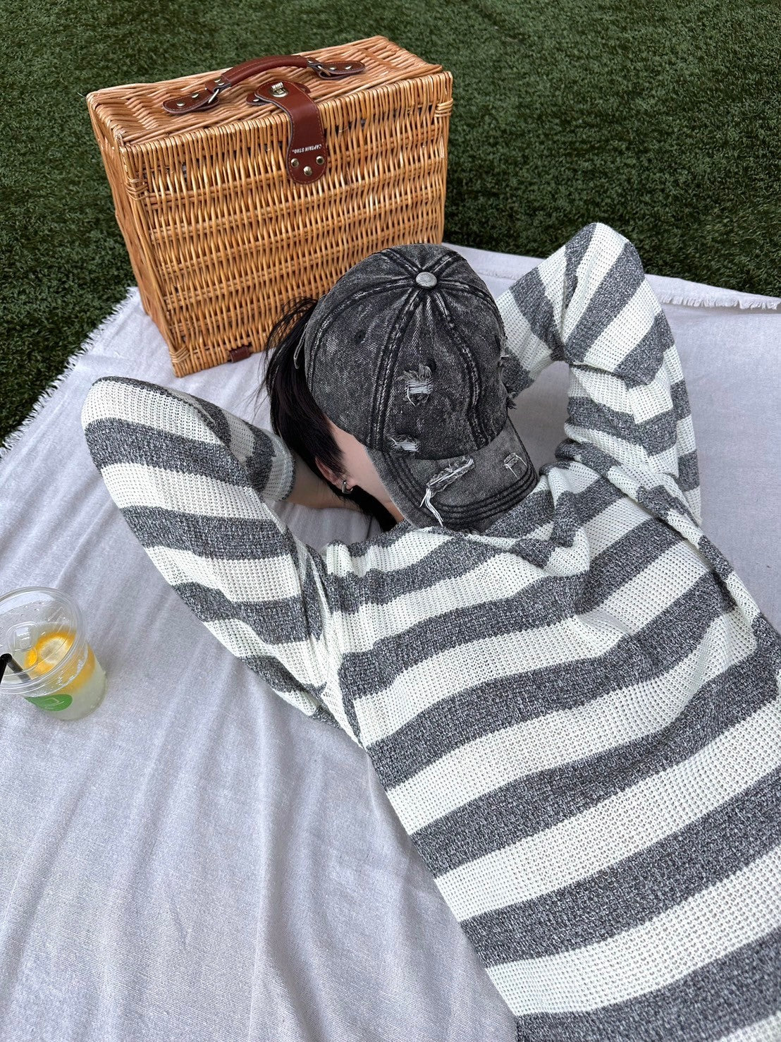 受注制【LUV CODE】snap button stripe knit (2color)