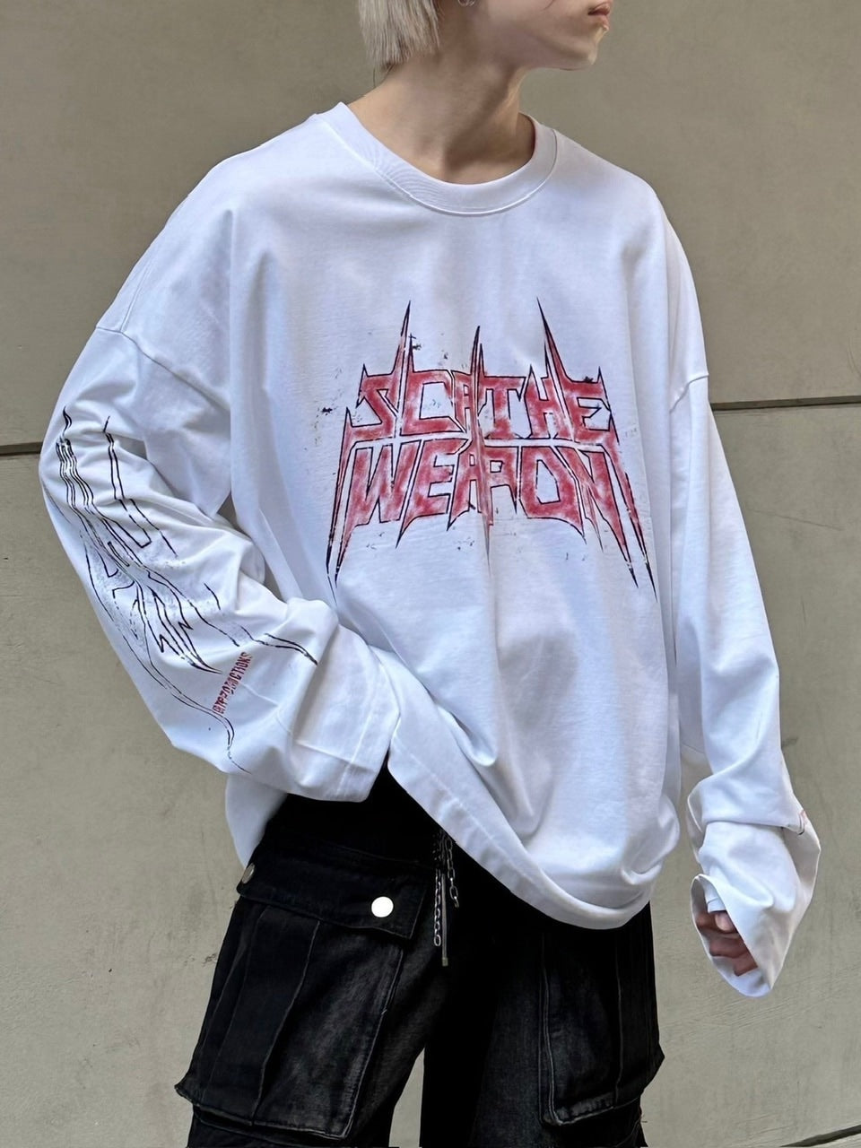 受注制【Chikashitsu +】oversized print long sleeve (2color) / 【チカシツプラス】オーバーサイズプリント長袖Tシャツ