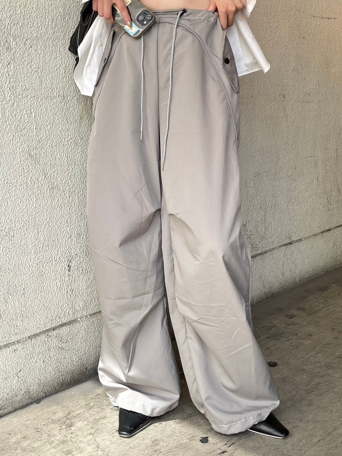 受注制【oaks】tuck design nylon wide pants (2color)