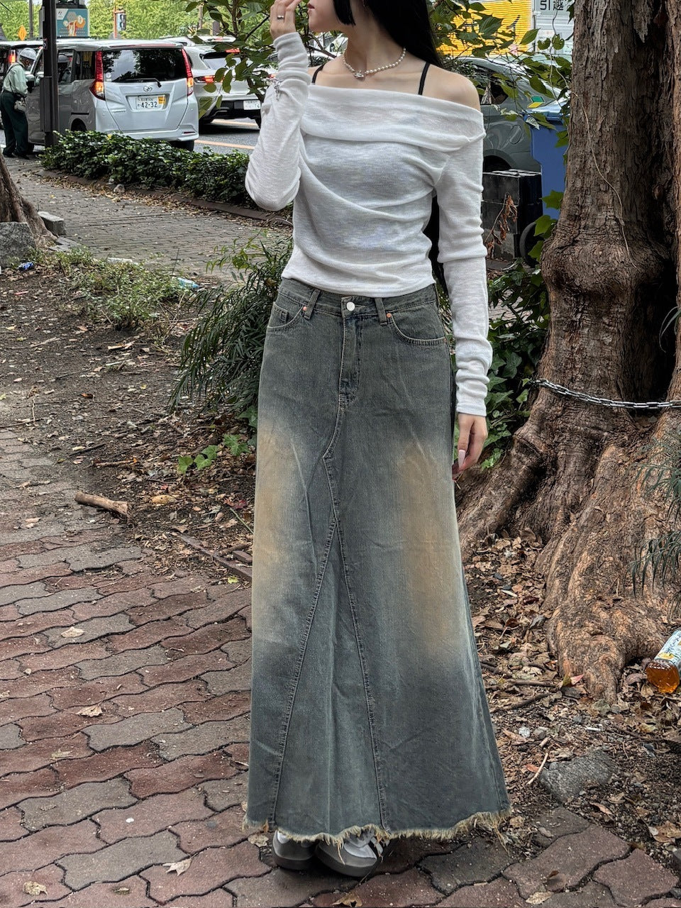 受注制【oaks】see-through back ribbon long sleeve (3color)