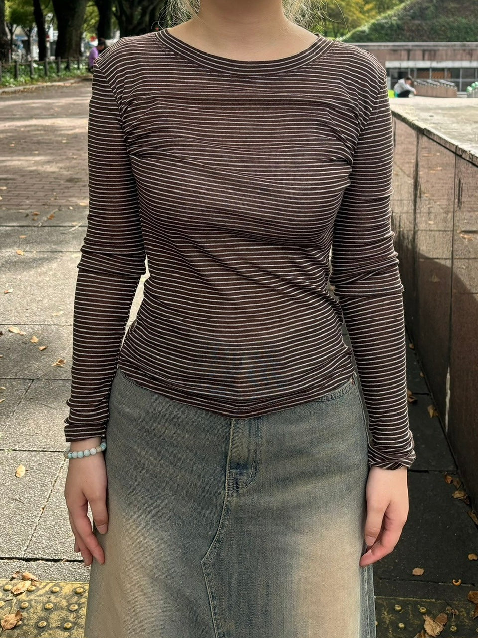 受注制【oaks】see-through stripe long sleeve (3color)