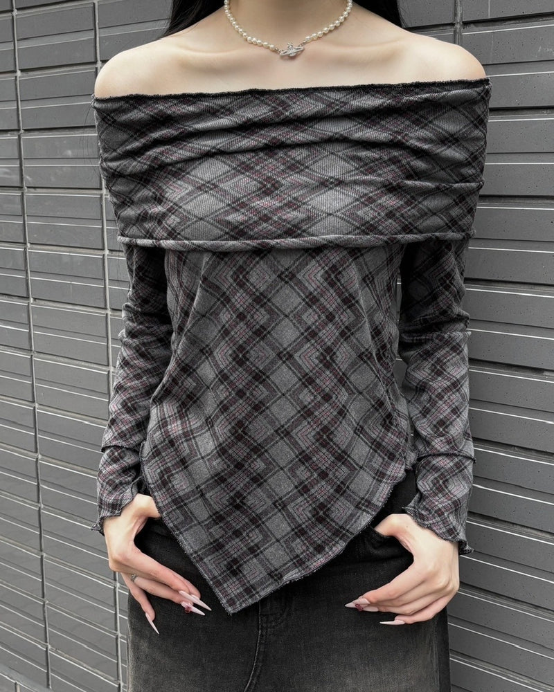 受注制【oaks】argylle off shoulder tops (2color)