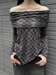 受注制【oaks】argylle off shoulder tops (2color)