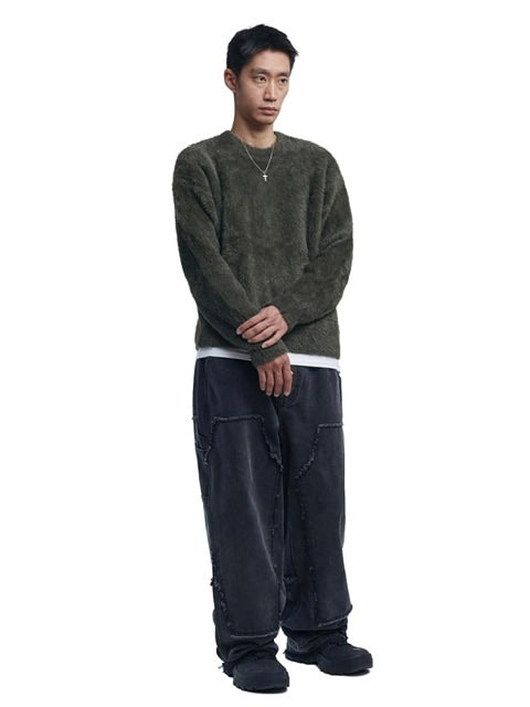 【NOMANUAL】CROPPED HAIRY KNIT 2 / 【ノーマニュアル】クロップドヘアリー長袖ニット