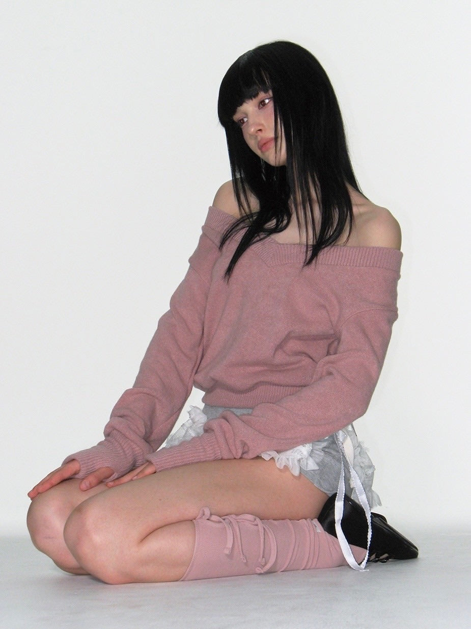 【CRANK】KNIT RIBBON LEG WARMERS