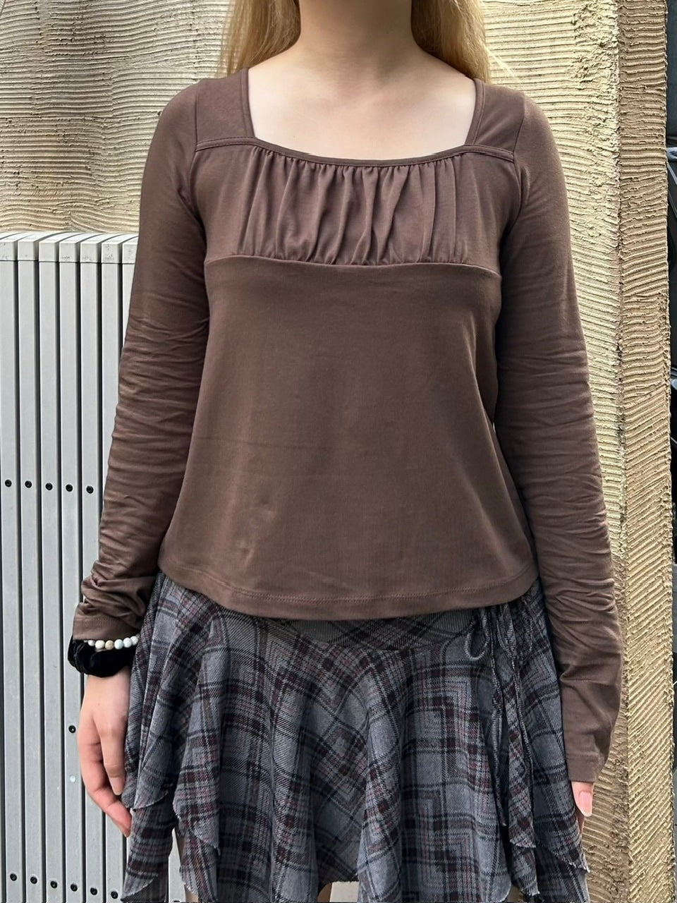 受注制【oaks】shirring long sleeve (3color) / 【オークス】シャーリング長袖Tシャツ